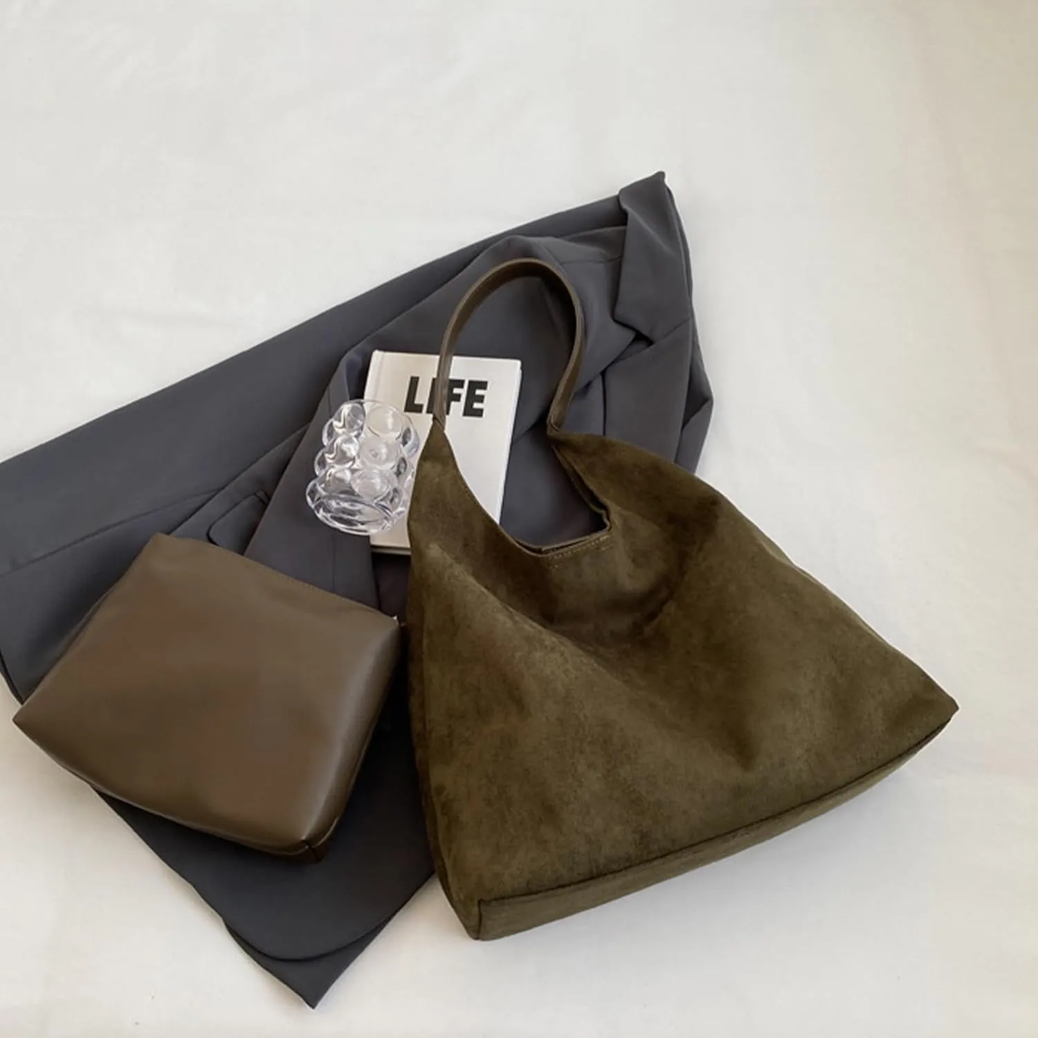 Tote Bags for Women Suede Handbag Work Slouchy Bag Shoulder Hobo Bag Office Tote Handbag