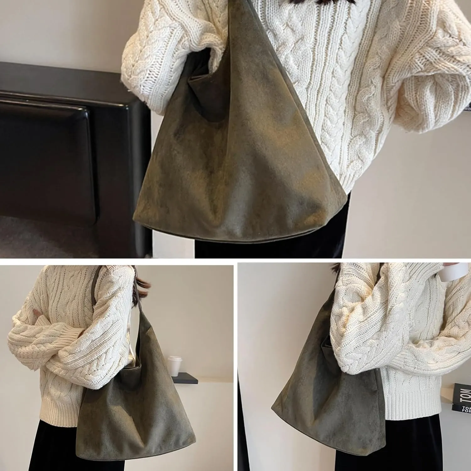 Tote Bags for Women Suede Handbag Work Slouchy Bag Shoulder Hobo Bag Office Tote Handbag