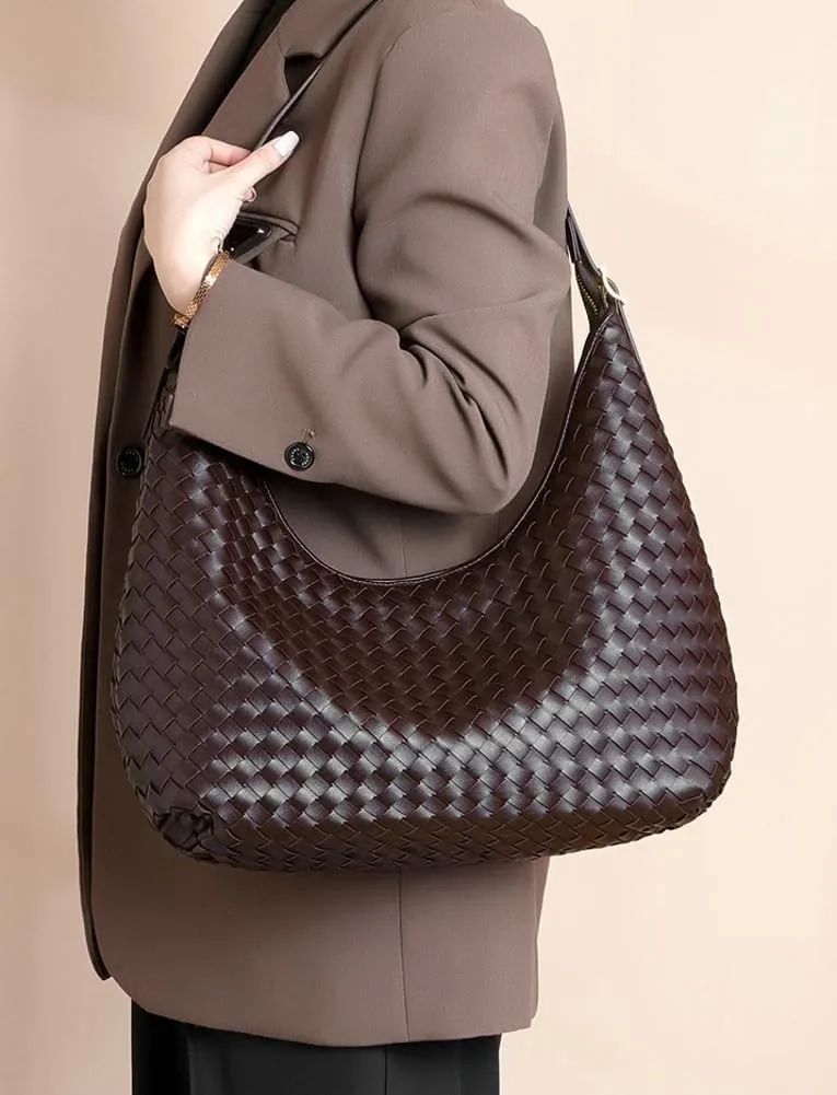 Tote Bags Woven Shoulder Handbags for Women Large Commuter Underarm Crescent Bag PU Leather Shoulder Purse Trendy Handbag