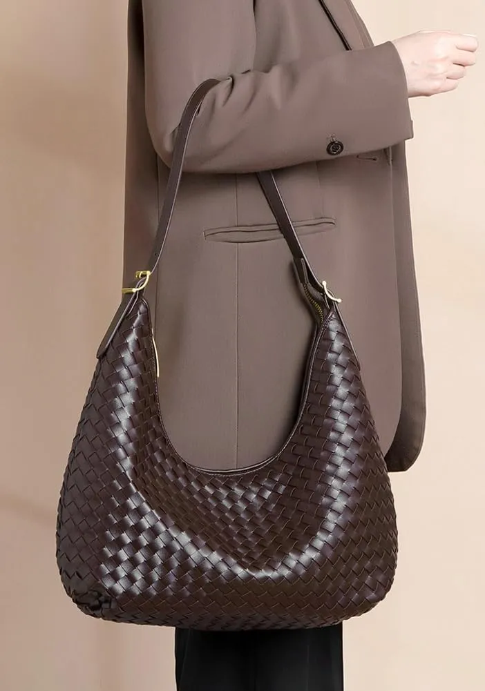 Tote Bags Woven Shoulder Handbags for Women Large Commuter Underarm Crescent Bag PU Leather Shoulder Purse Trendy Handbag