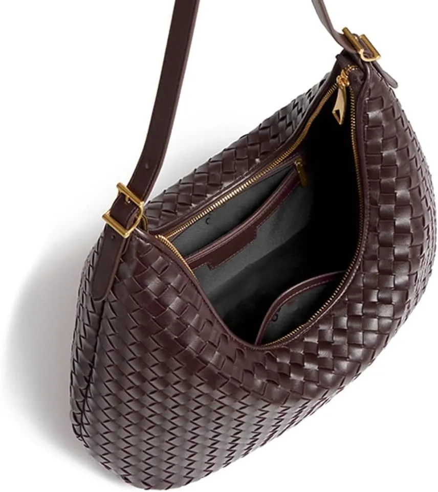 Tote Bags Woven Shoulder Handbags for Women Large Commuter Underarm Crescent Bag PU Leather Shoulder Purse Trendy Handbag
