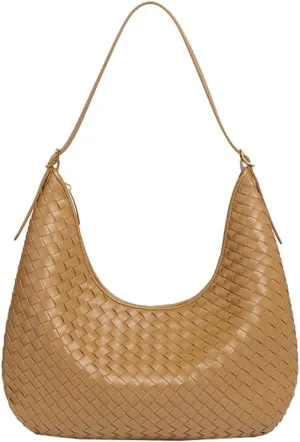 Tote Bags Woven Shoulder Handbags for Women Large Commuter Underarm Crescent Bag PU Leather Shoulder Purse Trendy Handbag
