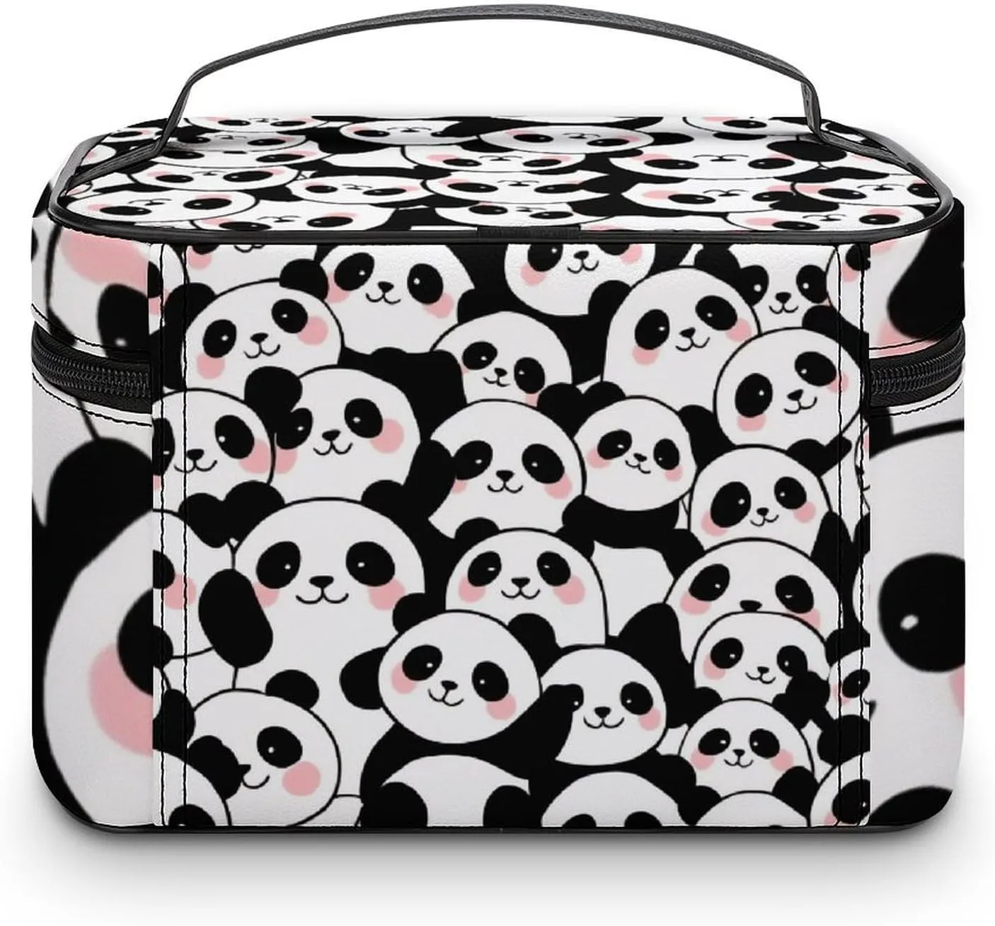 Travel Cosmetic Cases for Women, Multifunctional Makeup Organizer Bag, Cute Cartoon Pandas Toiletry Storage Bag with Handle and Divider