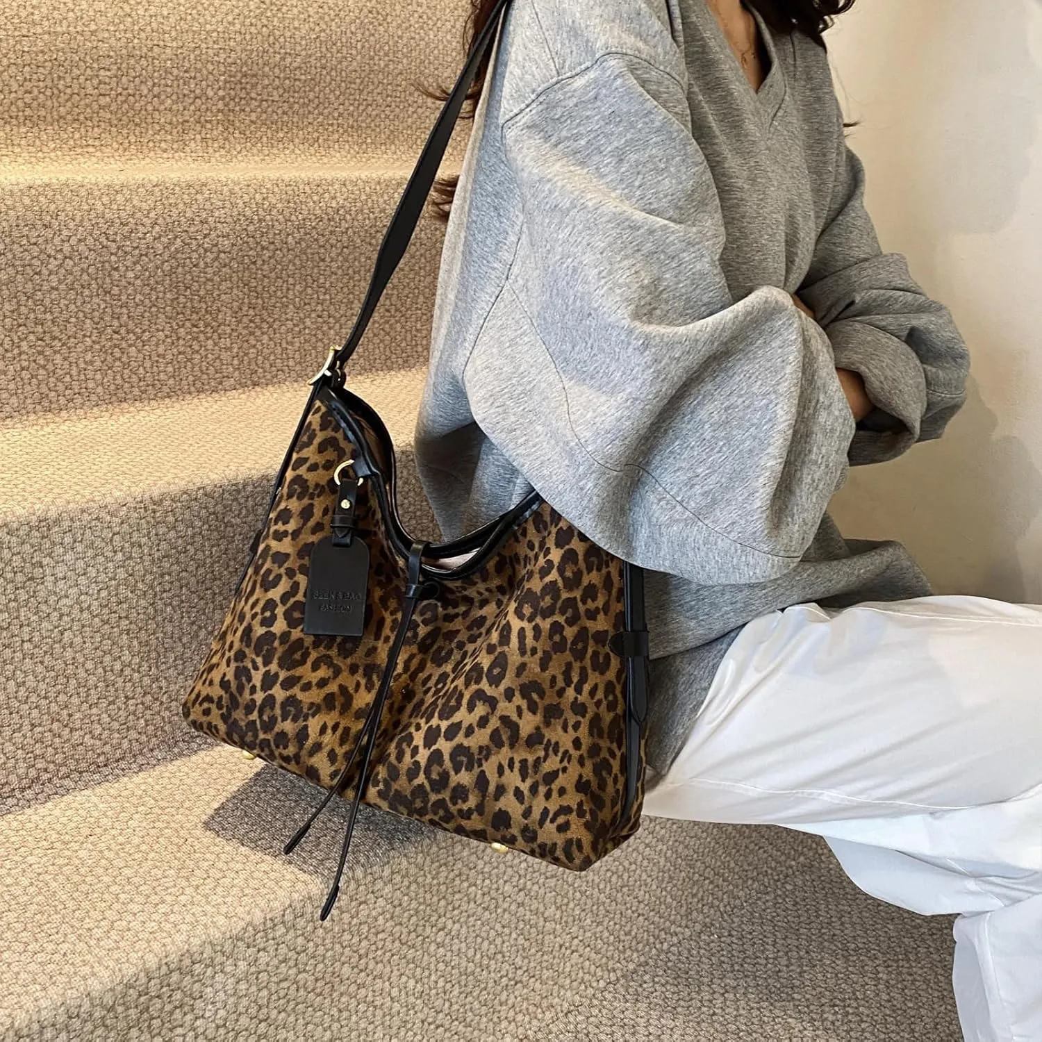 Travistar Hobo Bags for Women Trendy Large PU Leather Shoulder Purses and Handbags Leopard Crossbody Satchel Purse Work Tote