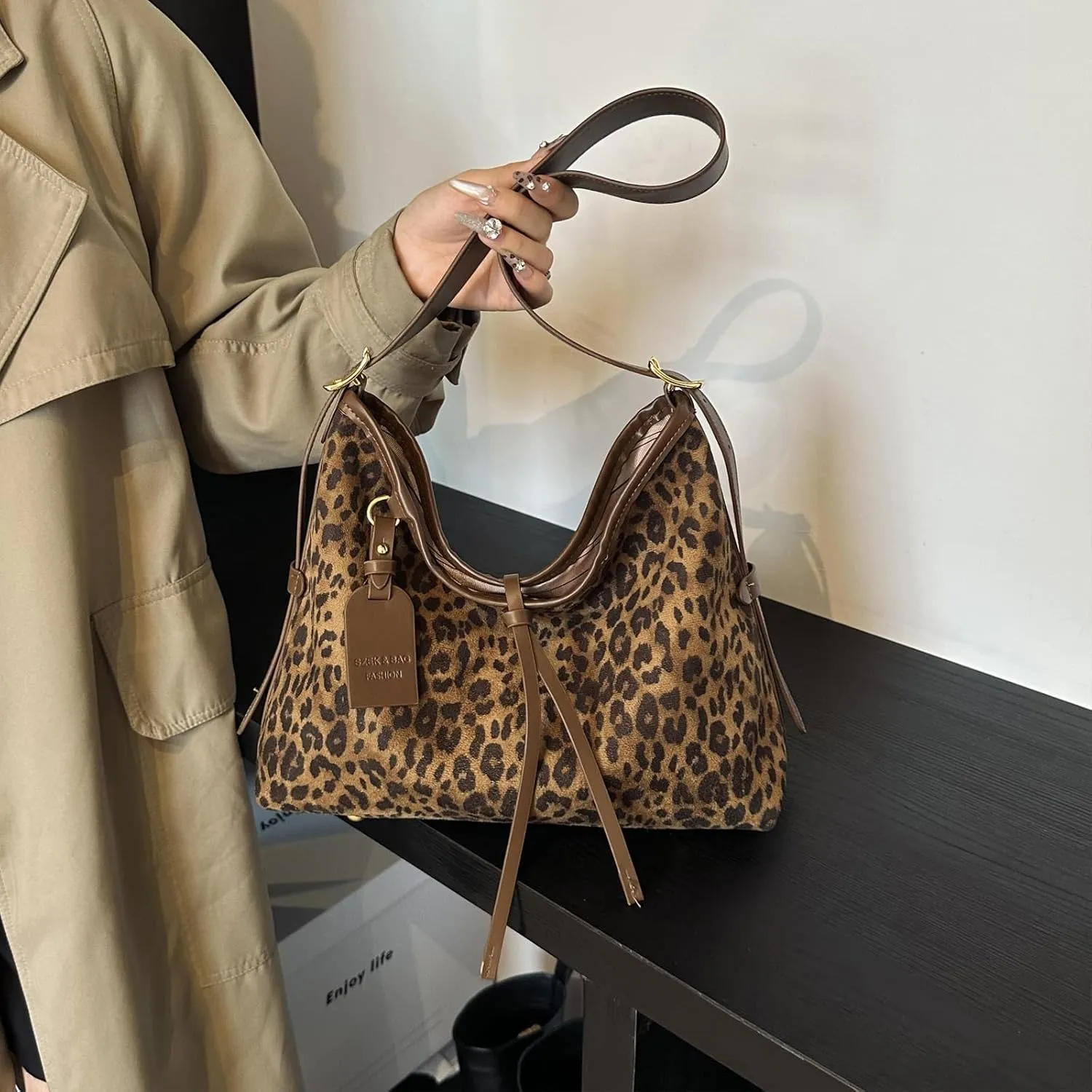 Travistar Hobo Bags for Women Trendy Large PU Leather Shoulder Purses and Handbags Leopard Crossbody Satchel Purse Work Tote