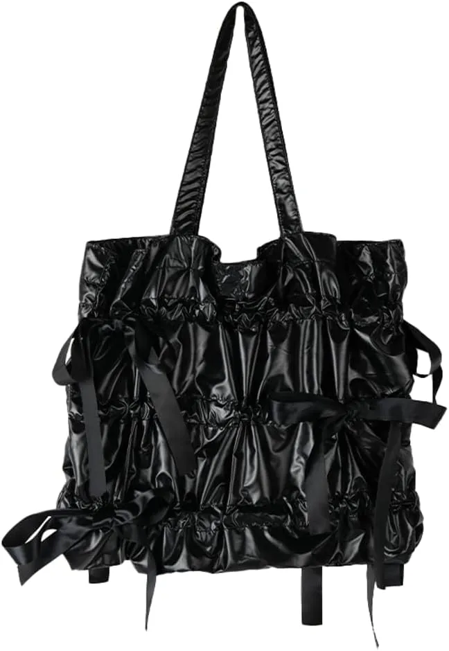 Trendy Bow-Tie Tote Bag for Women Floppy Handbag for Women Nylon Purse Casual Shoulder Bag for Travel Trips Work Dating 2025