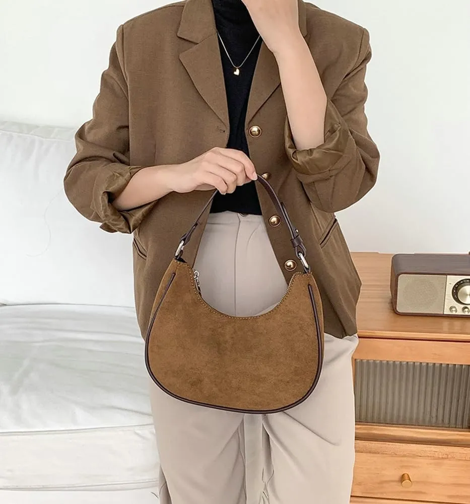 Trendy Suede Cloud Crescent Shoulder Bag Women Slouchy Hobo Bags Satchels Crossbody Purse Top-handle Travel Tote Handbag