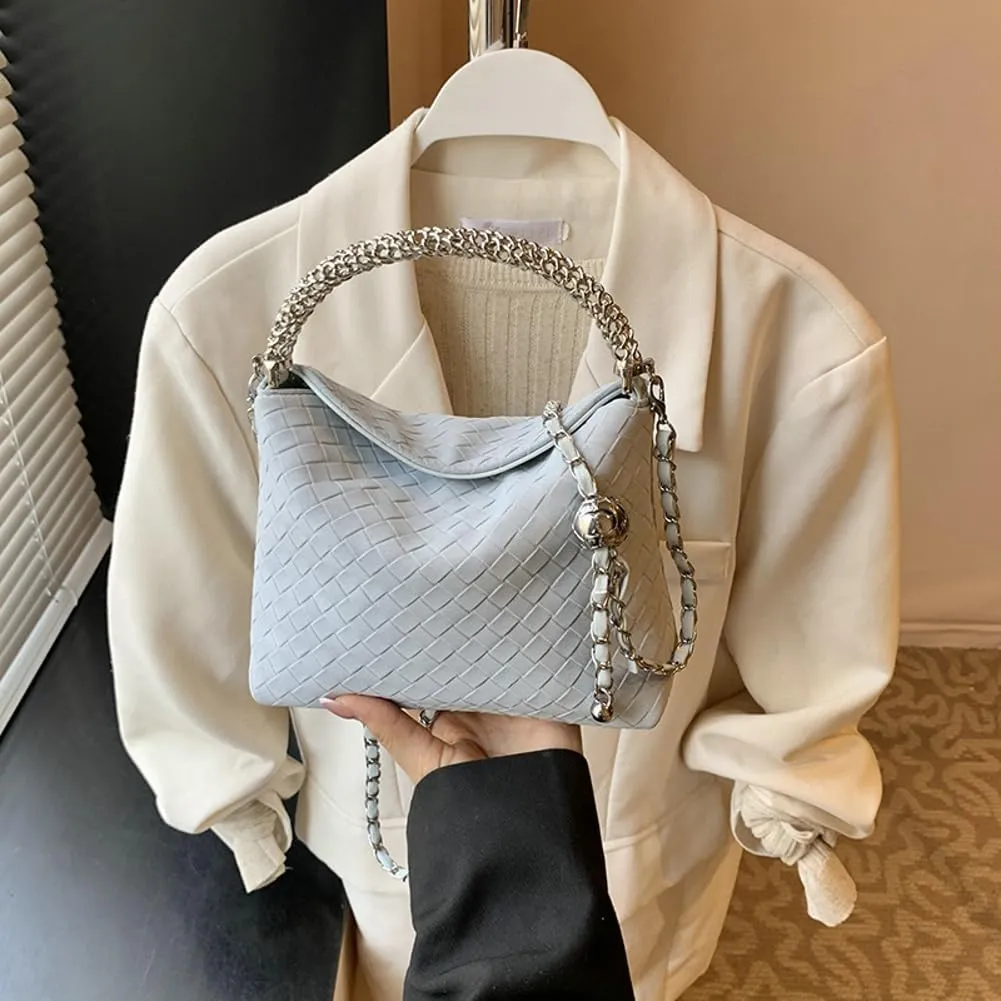 Trendy Woven Top Handle Bag for Women PU Leather Hobo Bags Casual Crossbody Purse Shoulder Satchel Bag Tote Handbag