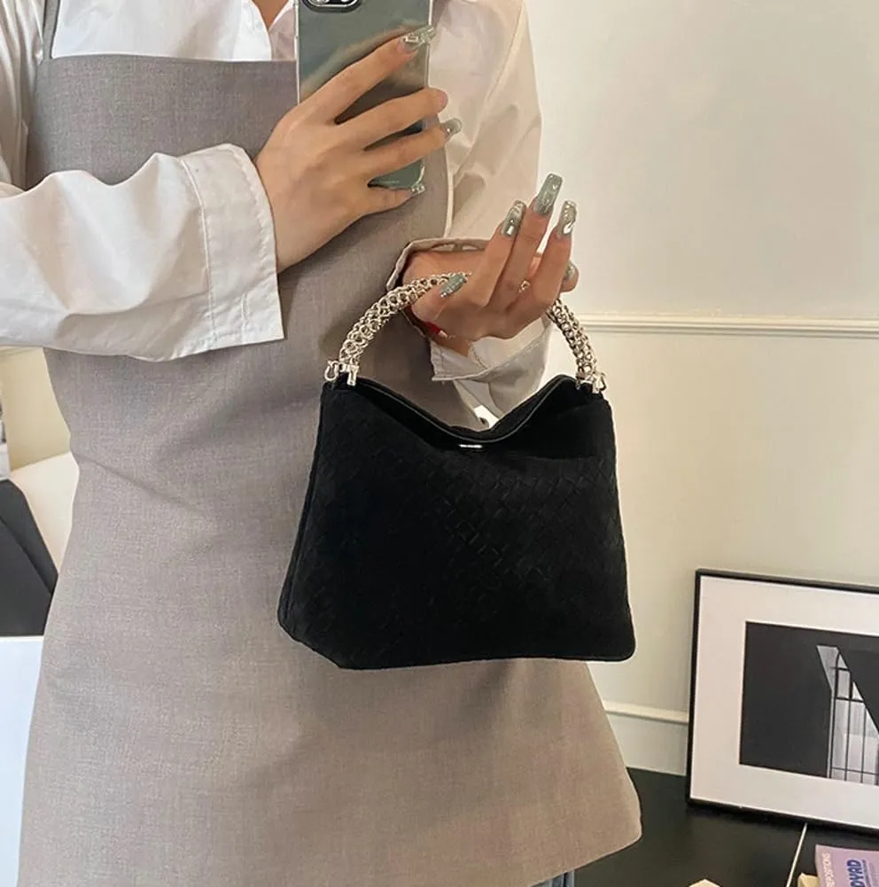 Trendy Woven Top Handle Bag for Women PU Leather Hobo Bags Casual Crossbody Purse Shoulder Satchel Bag Tote Handbag