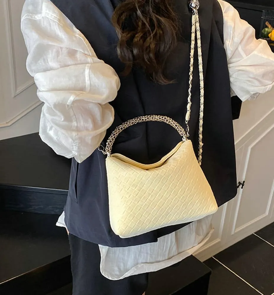 Trendy Woven Top Handle Bag for Women PU Leather Hobo Bags Casual Crossbody Purse Shoulder Satchel Bag Tote Handbag