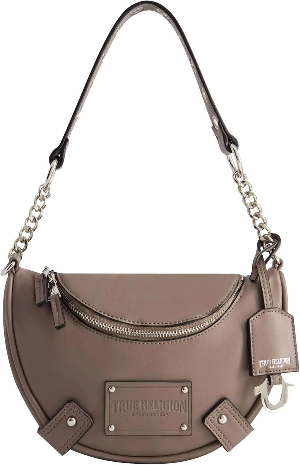 True Religion Women's Shoulder Bag Purse, Faux Suede Small Hobo Handbag with Chain Handle