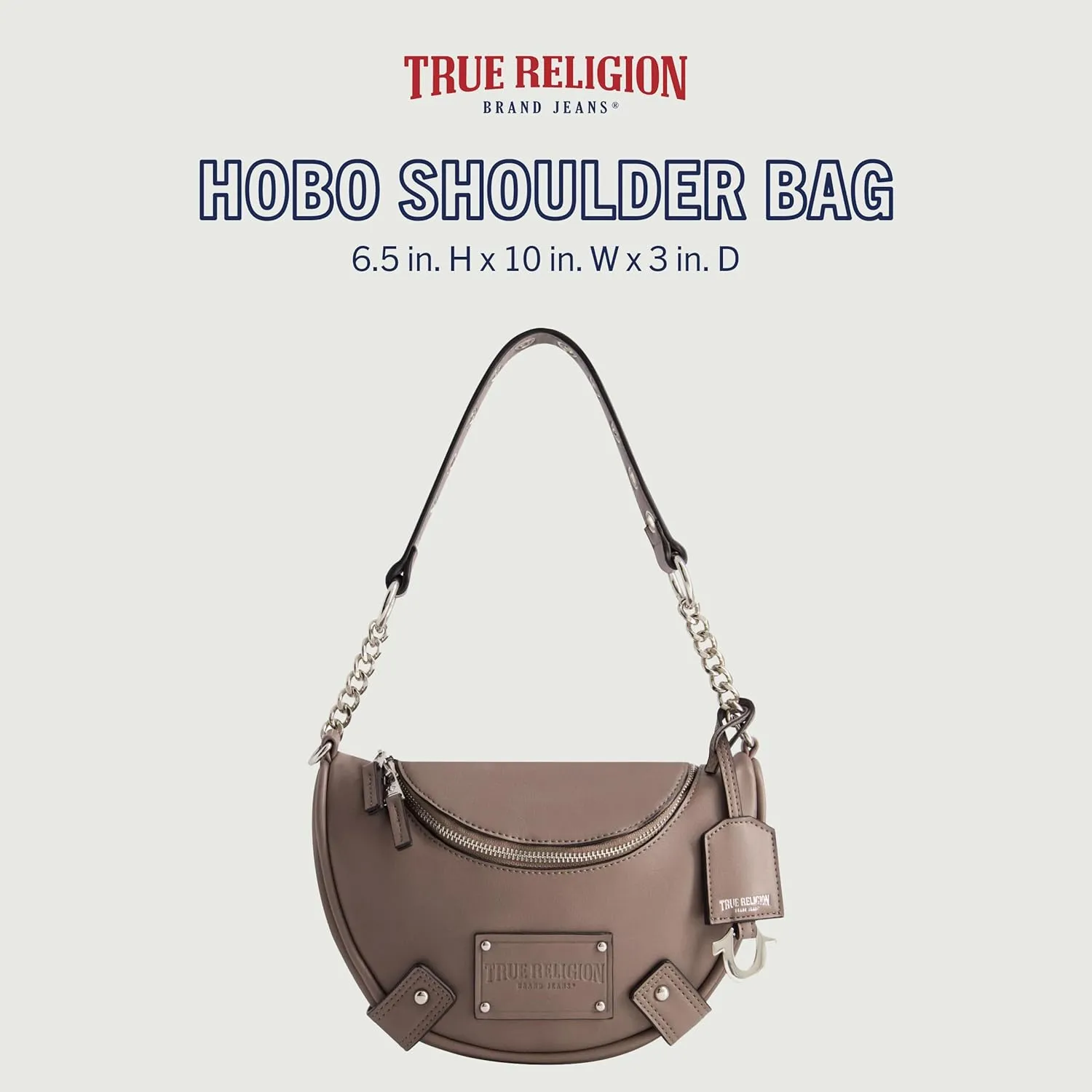 True Religion Women's Shoulder Bag Purse, Faux Suede Small Hobo Handbag with Chain Handle