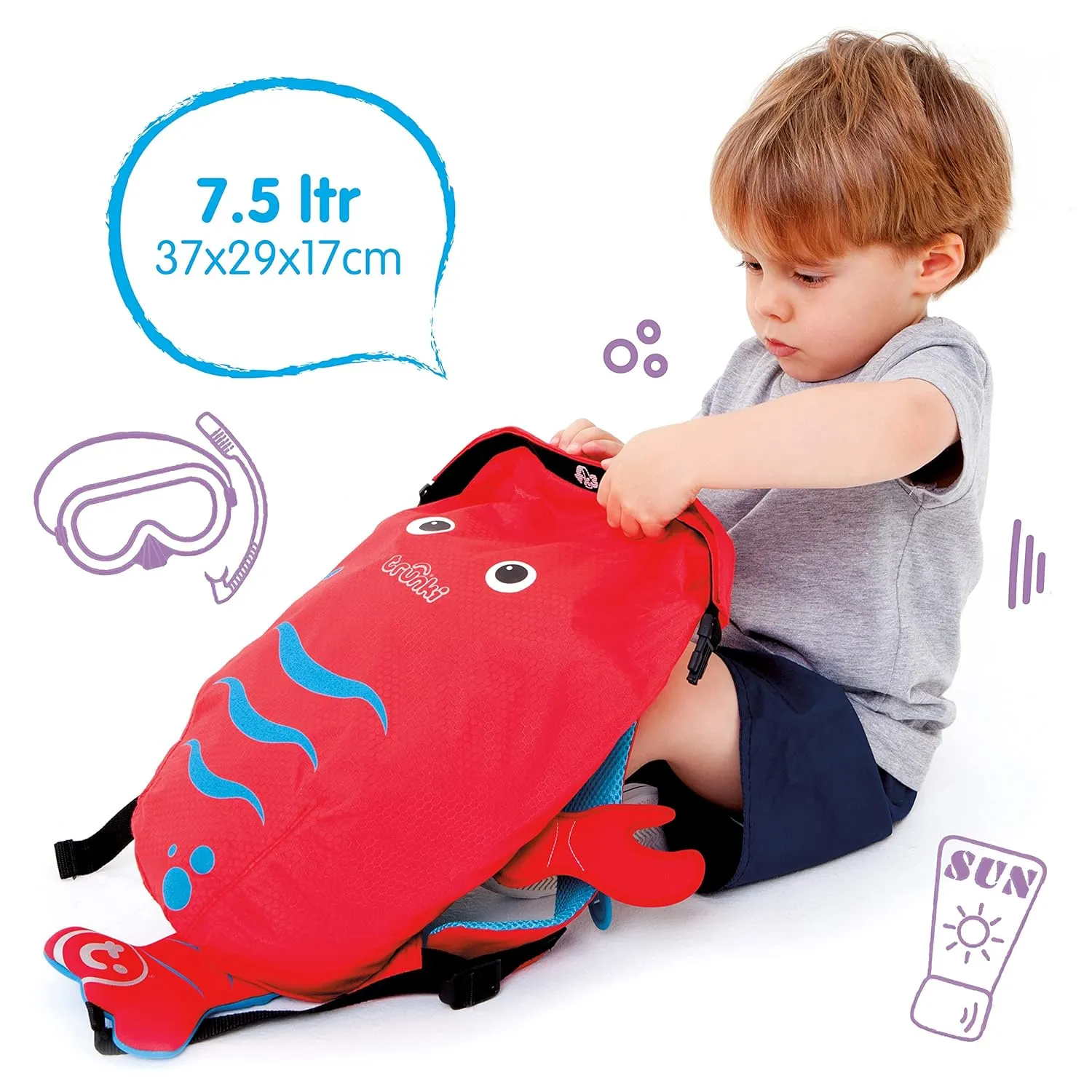 Trunki Kid’s Waterproof Swim & Gym Bag – PaddlePak Pinch Lobster (Red)