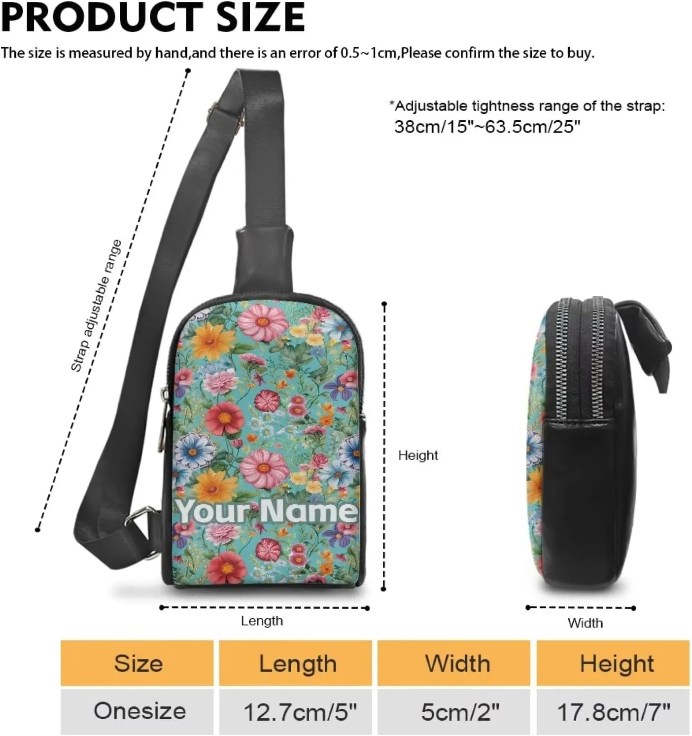 Tuoxiukan Custom Sling Bag for Women with Name Daisy Small Chest Bag Waterproof Crossbody Purse Bag Zippered Shoulder Bag with Adjustable Strap for Running Hiking Travelling