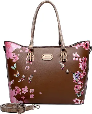 Twilight Garden Crystal-Embellished Floral Designer Tote Bag with Adjustable Shoulder Strap