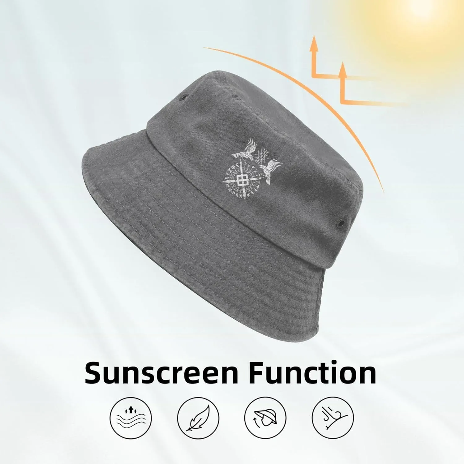 Twin Ravens of Odin Norse Pagan Symbol Bucket Hat Beach Sun Hats Cowboy Denim Fisherman Hats for Men Women