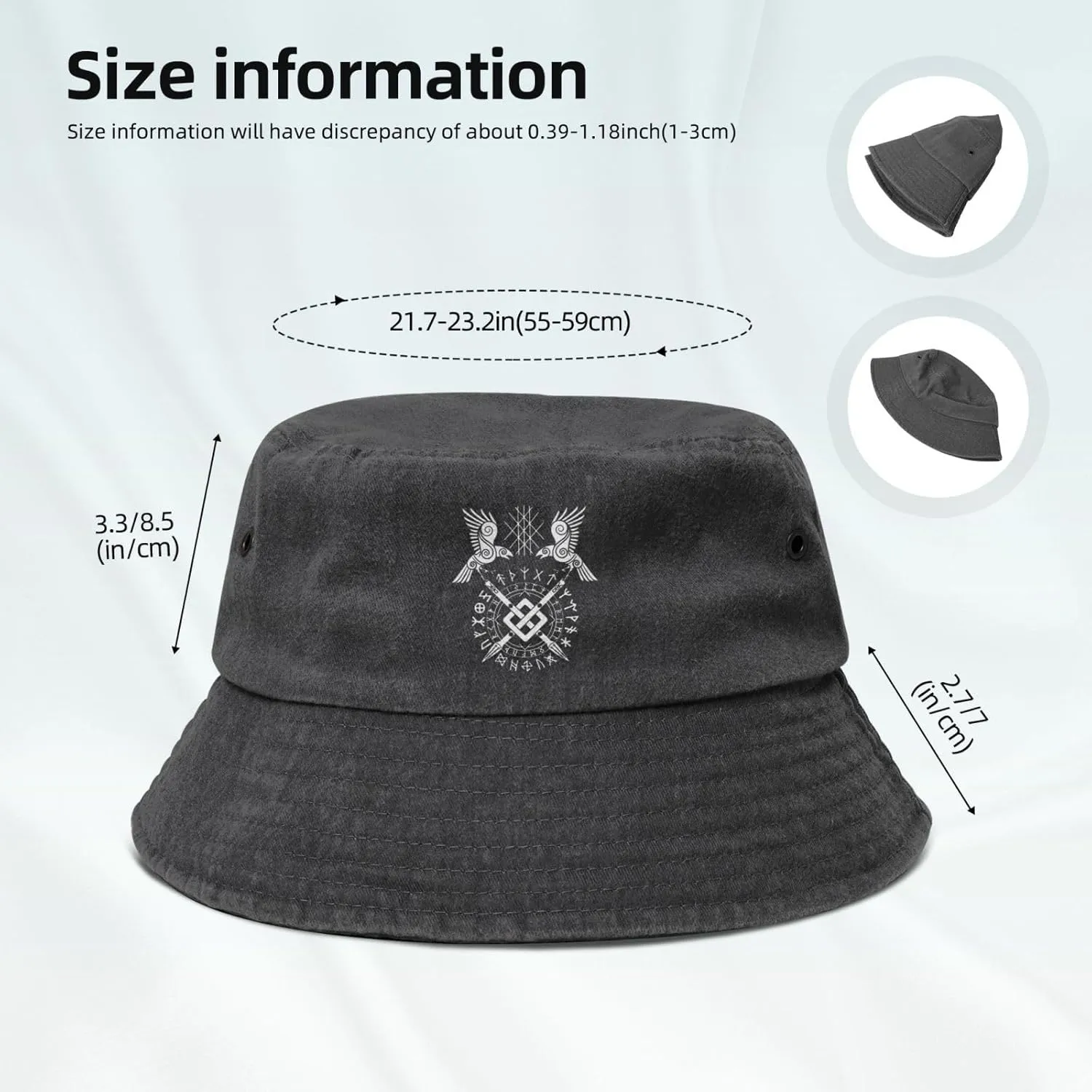 Twin Ravens of Odin Norse Pagan Symbol Bucket Hat Outdoor Sun Protection Denim Bucket Hat for Men Women Black