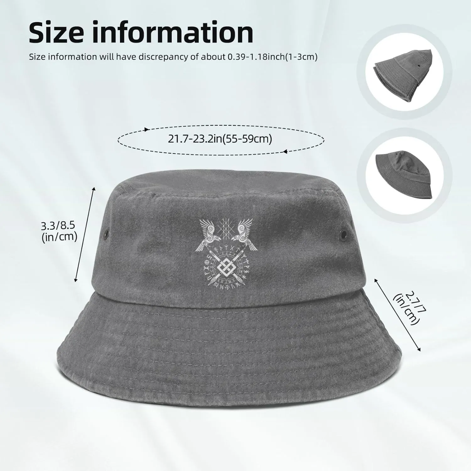 Twin Ravens of Odin Norse Pagan Symbol Bucket Hat Outdoor Sun Protection Denim Bucket Hat for Men Women Black
