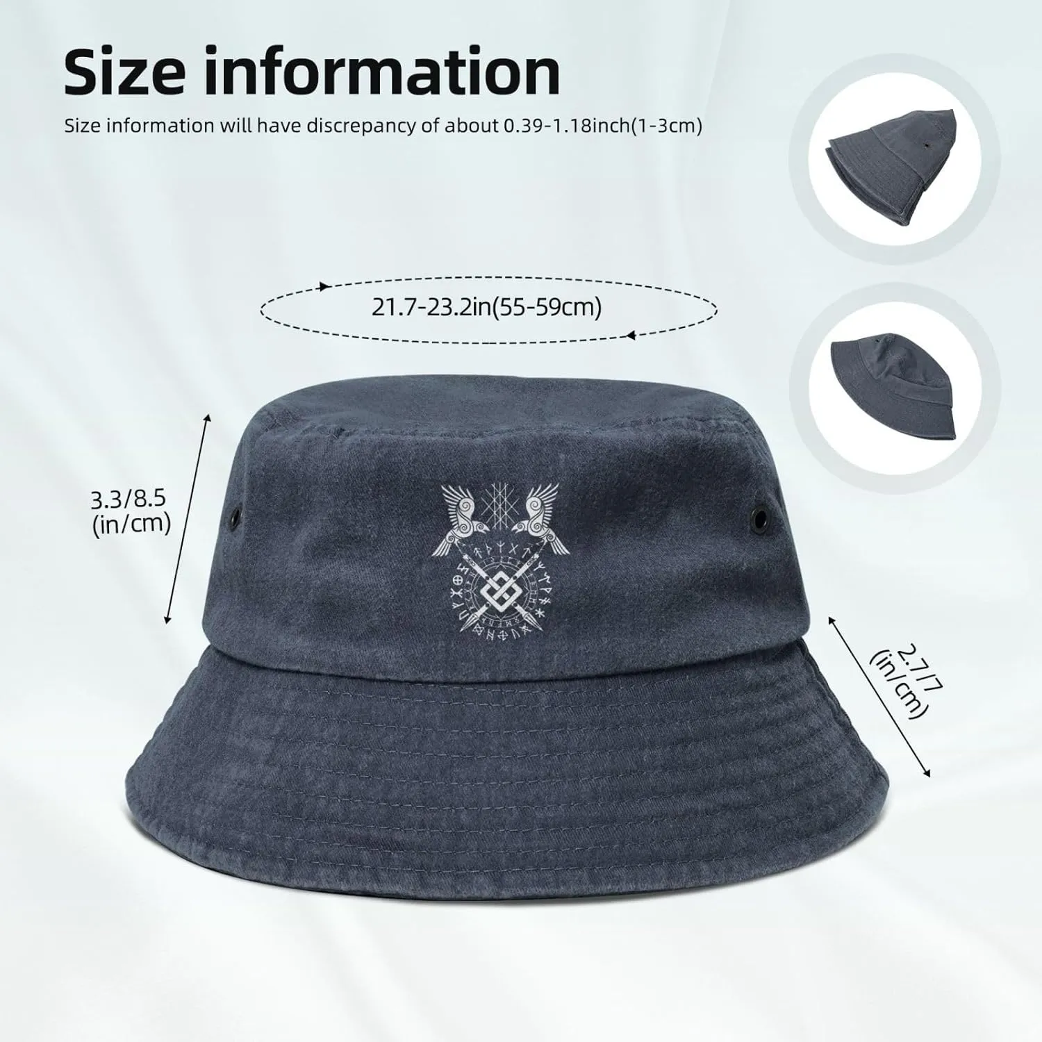Twin Ravens of Odin Norse Pagan Symbol Bucket Hat Outdoor Sun Protection Denim Bucket Hat for Men Women Black