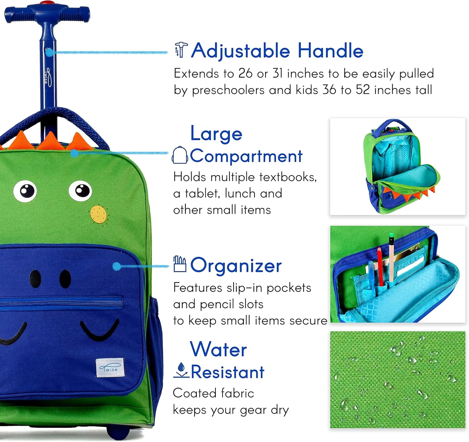 TWISE SIDE-KICK SCHOOL, TRAVEL ROLLING BACKPACK FOR KIDS AND TODDLERS