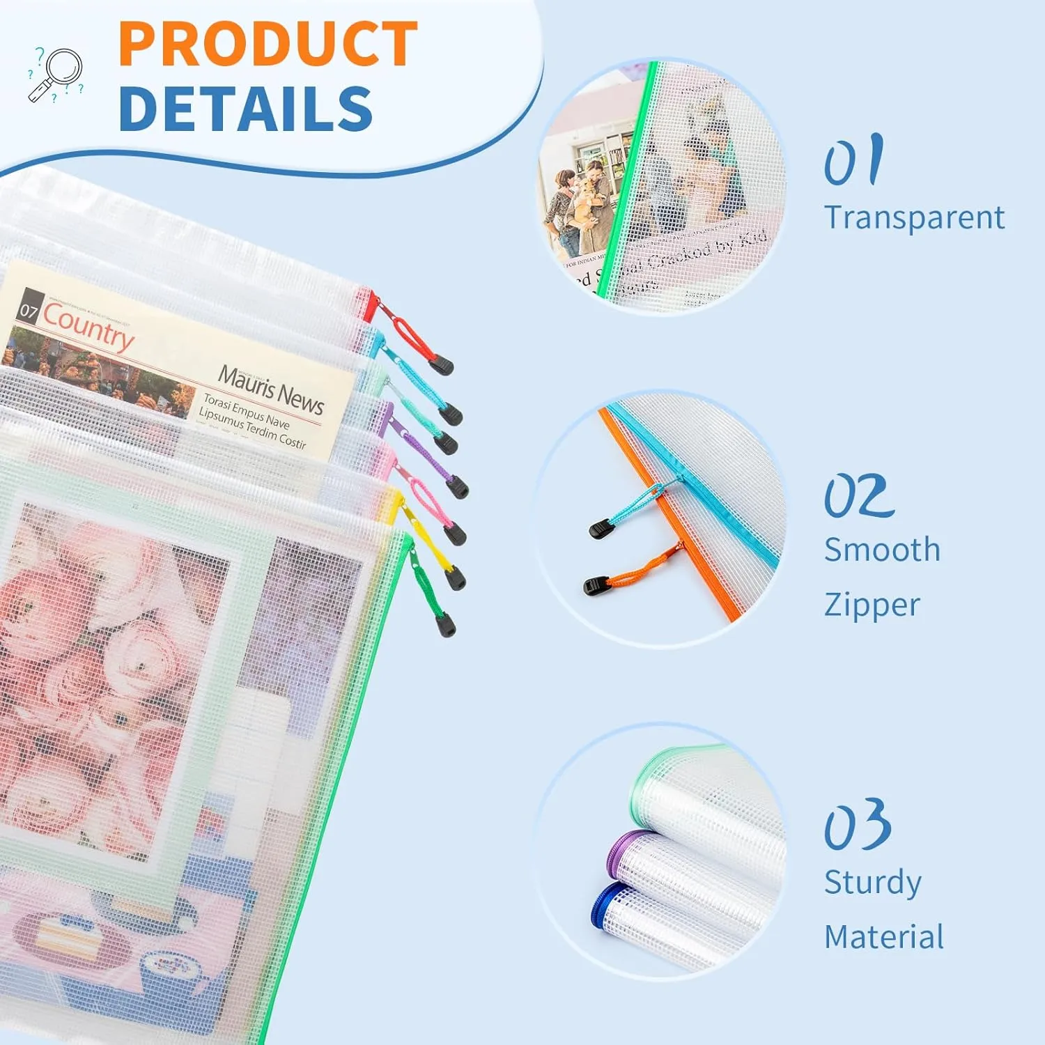 Umriox 32 Pack A3 Mesh Zipper Pouch Bags, Zipper Pouches for Organizing, Puzzle Bags, Clear bags for Crafts Projects, Travel Accessories, Board Game Storage
