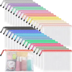Umriox 32PCS 16 Colors Small Zipper Pouch, 9.5 x 7.1 in, Zipper Bags for Puzzles, School Office Supplies and Travel Storage