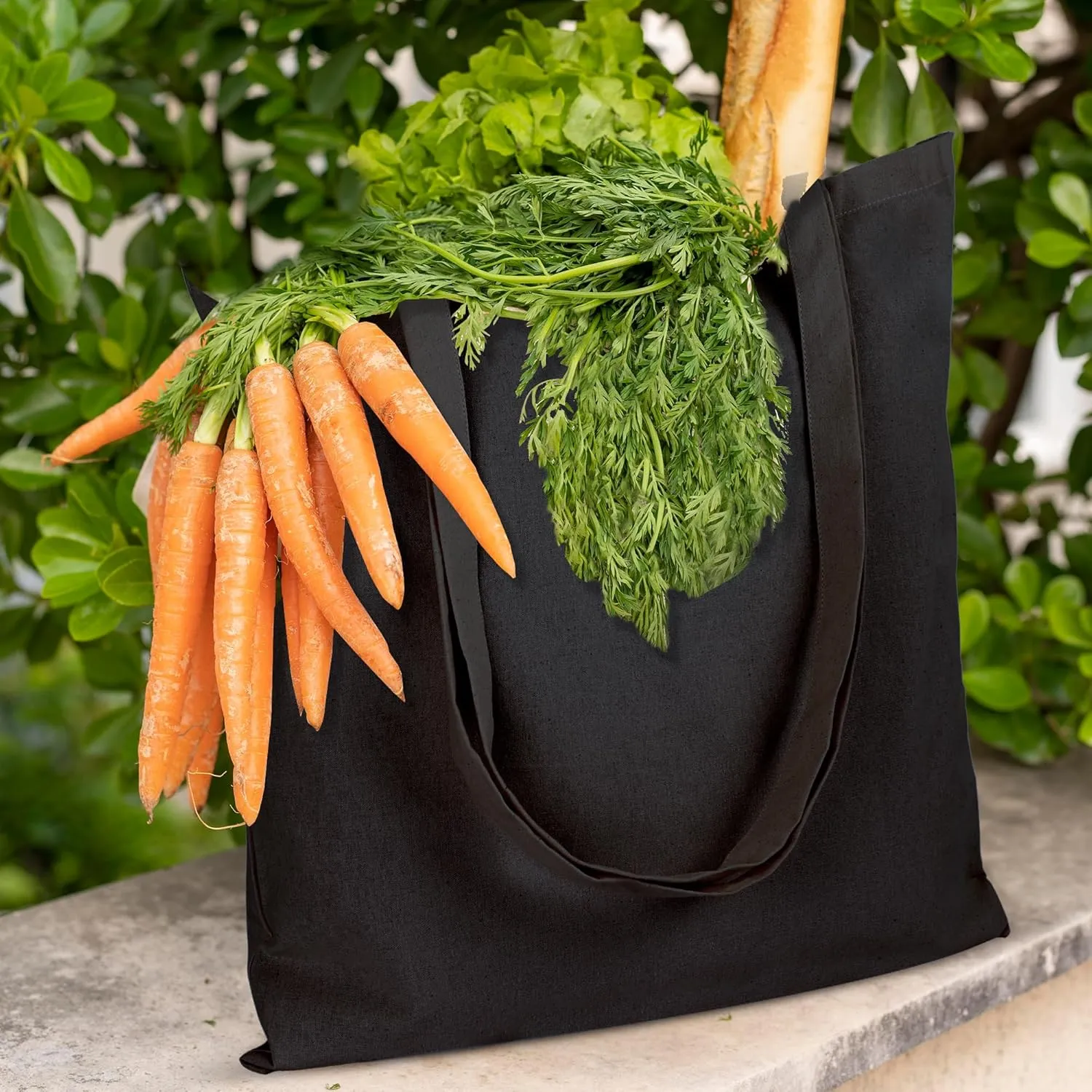 Urban Villa 12 Pack Reusable Grocery Bags 15’’x16’’ with 27’’ long Handle Black Color 100% Cotton Tote Bags Medium Weight Grocery Shopping Cloth Bags Great Choice for Promotion Gift DIY Advertising
