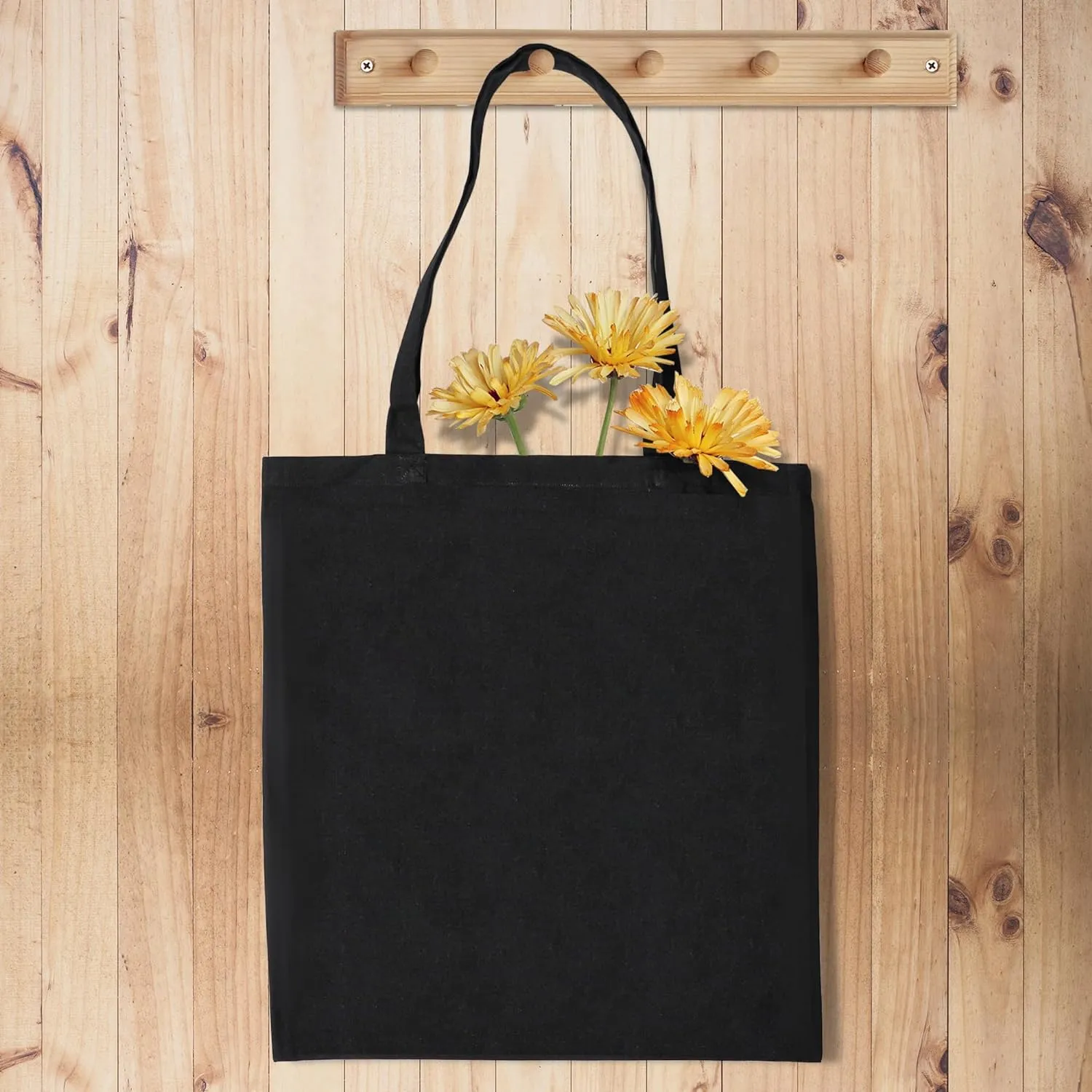 Urban Villa 12 Pack Reusable Grocery Bags 15’’x16’’ with 27’’ long Handle Black Color 100% Cotton Tote Bags Medium Weight Grocery Shopping Cloth Bags Great Choice for Promotion Gift DIY Advertising