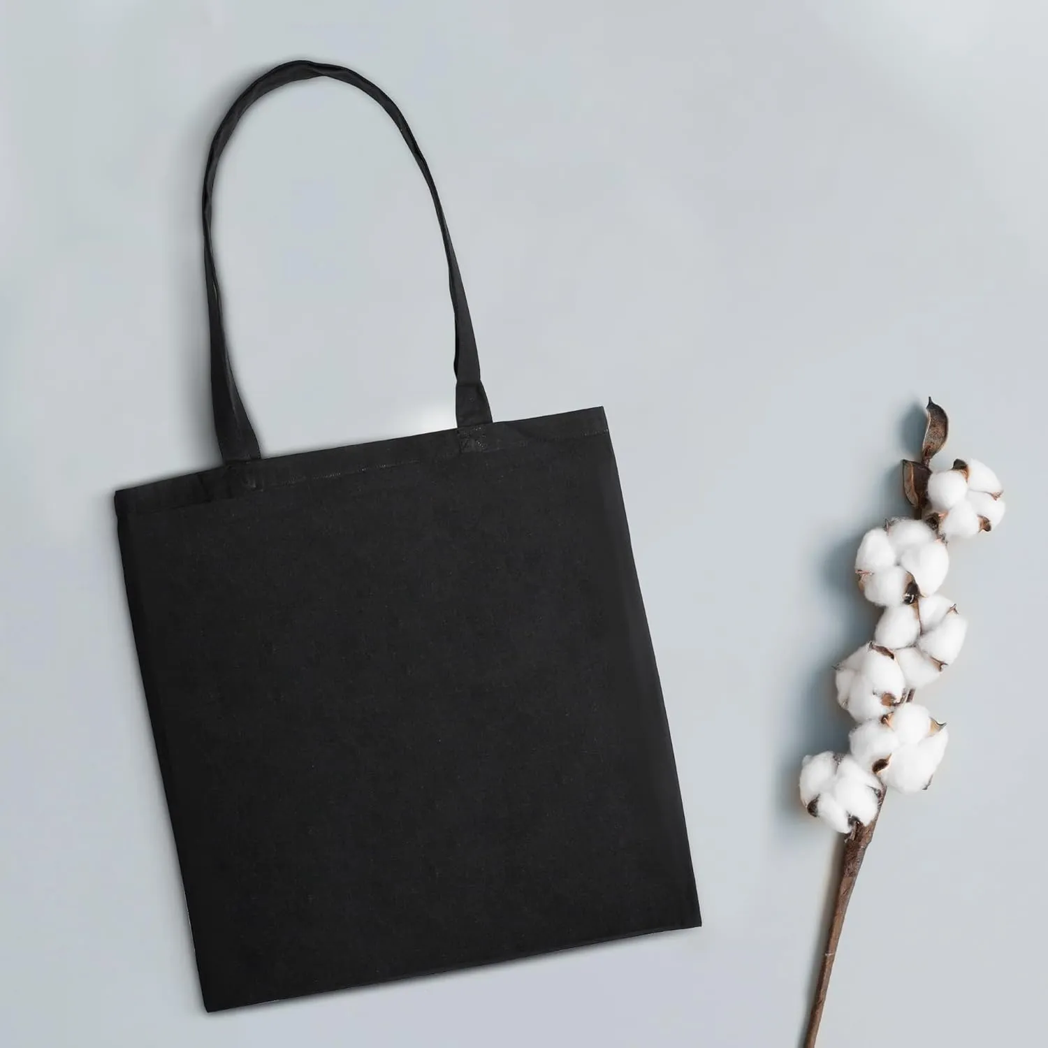 Urban Villa 12 Pack Reusable Grocery Bags 15’’x16’’ with 27’’ long Handle Black Color 100% Cotton Tote Bags Medium Weight Grocery Shopping Cloth Bags Great Choice for Promotion Gift DIY Advertising
