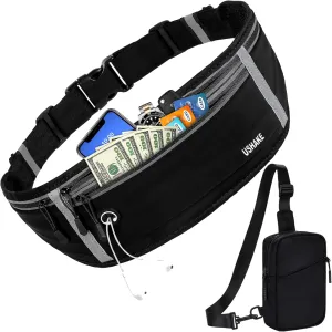 USHAKE Active Gear Combo: Slim Running Belt & Mini Sling Bag - Universal Workout Fanny Pack and Crossbody Chest Bag for Men and Women