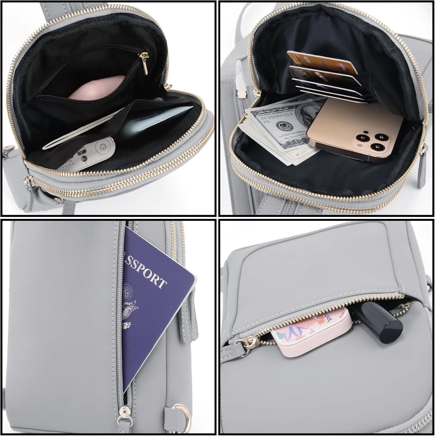 UTO Sling Bag for Women Crossbody Trendy Chest Belt Bag Convertible Backpack Purse with Wide Shoulder Zip Straps