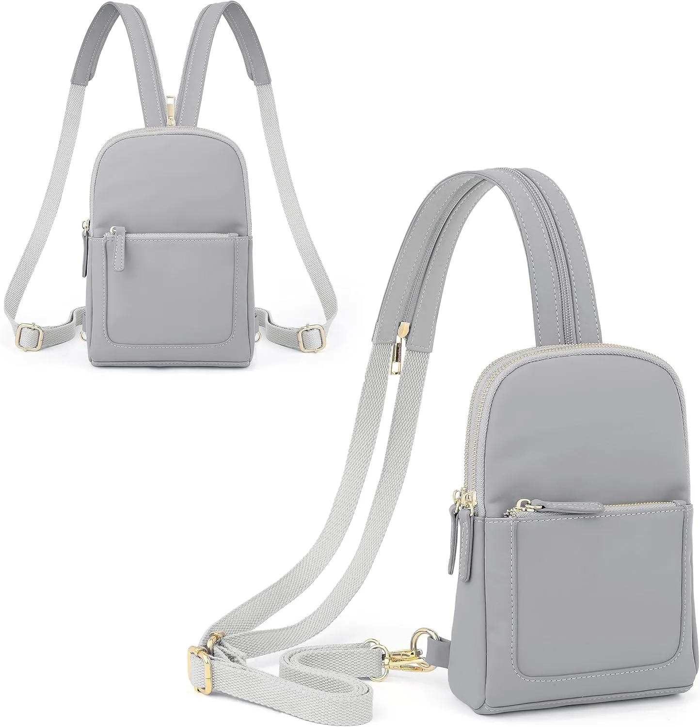 UTO Sling Bag for Women Crossbody Trendy Chest Belt Bag Convertible Backpack Purse with Wide Shoulder Zip Straps