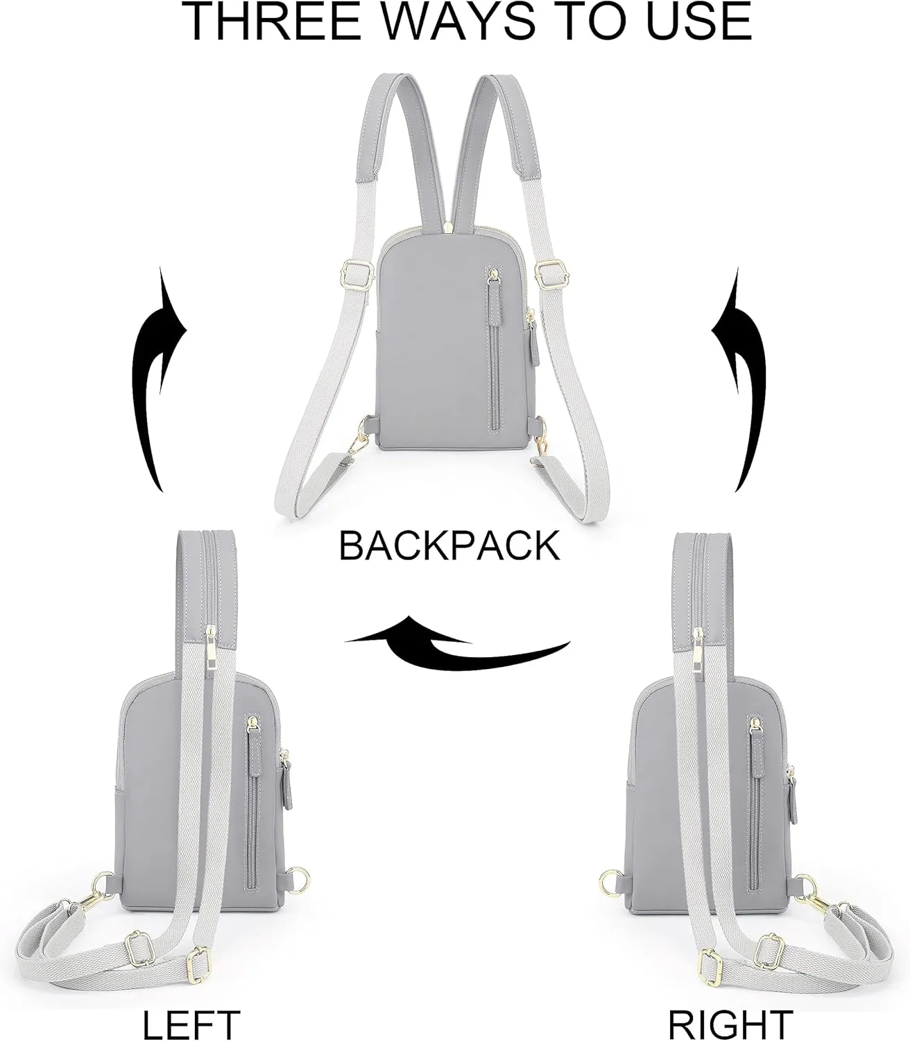 UTO Sling Bag for Women Crossbody Trendy Chest Belt Bag Convertible Backpack Purse with Wide Shoulder Zip Straps