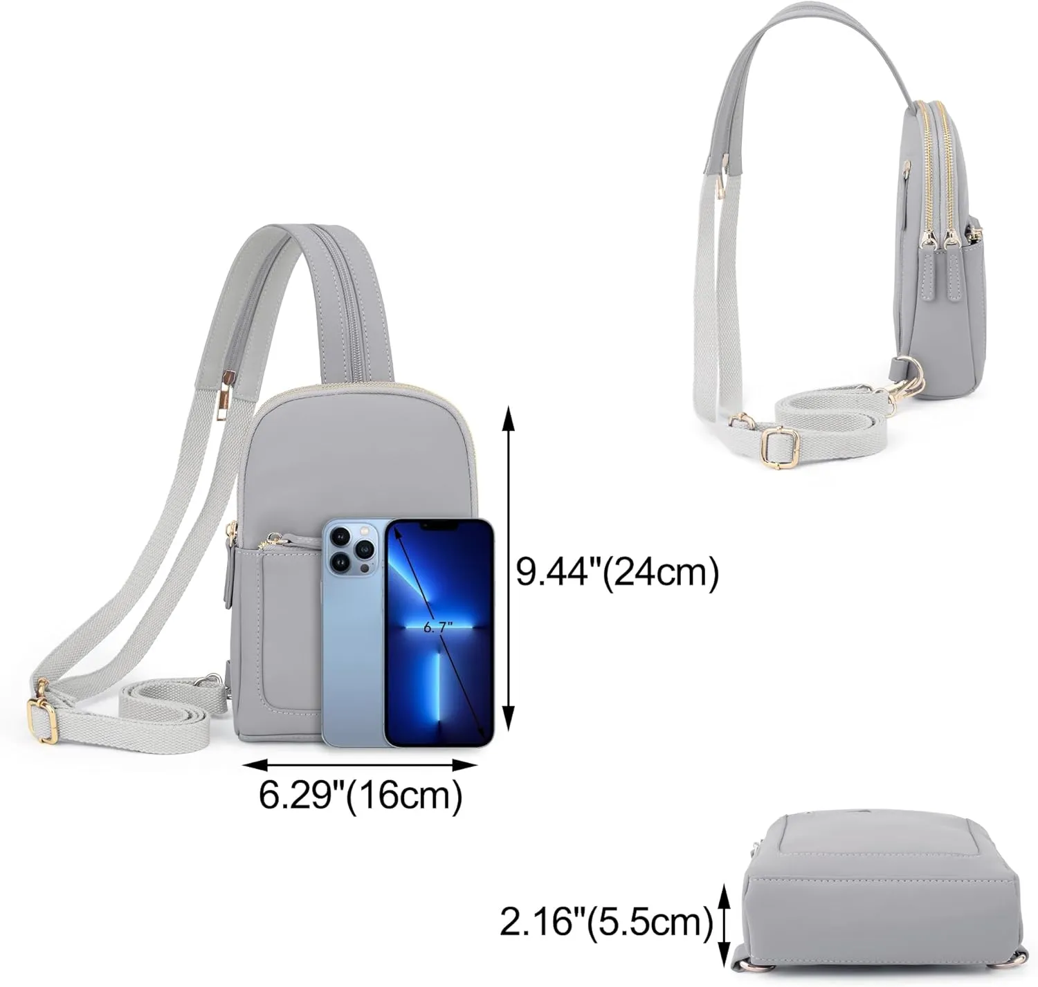 UTO Sling Bag for Women Crossbody Trendy Chest Belt Bag Convertible Backpack Purse with Wide Shoulder Zip Straps