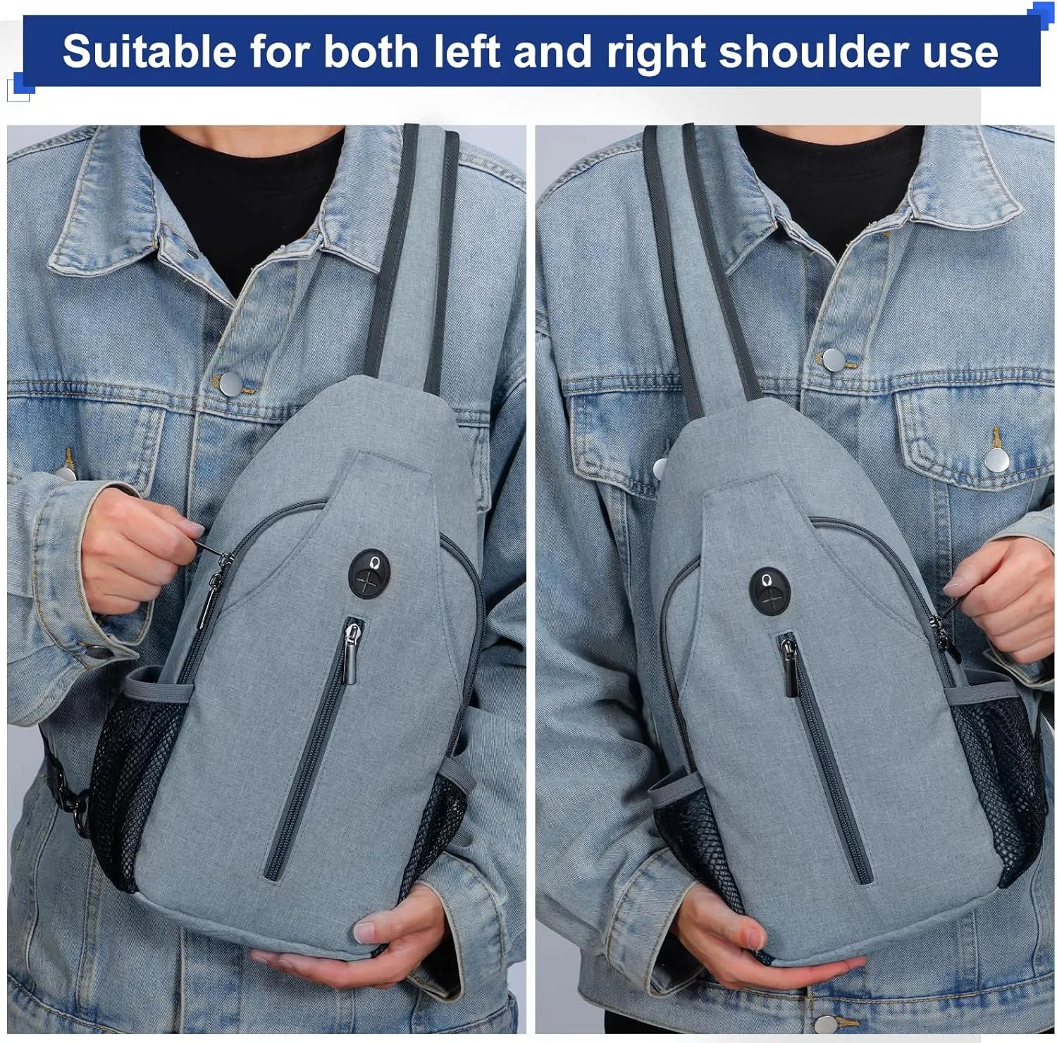 VADOO Sling Backpack with RFID Blocking and Phone Holder on Strap for Men Women Crossbody Chest Bag for Travel Hiking