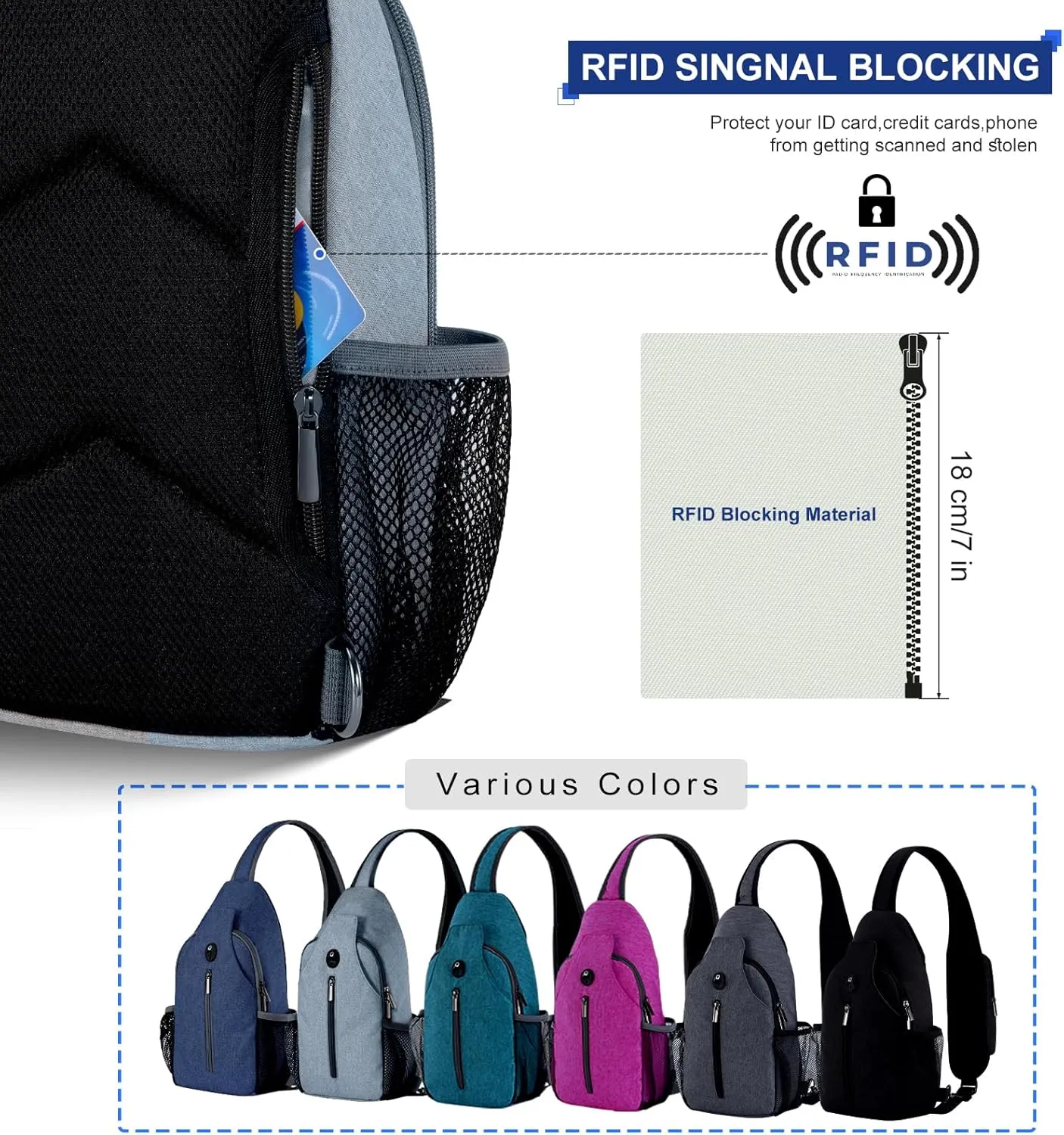 VADOO Sling Backpack with RFID Blocking and Phone Holder on Strap for Men Women Crossbody Chest Bag for Travel Hiking