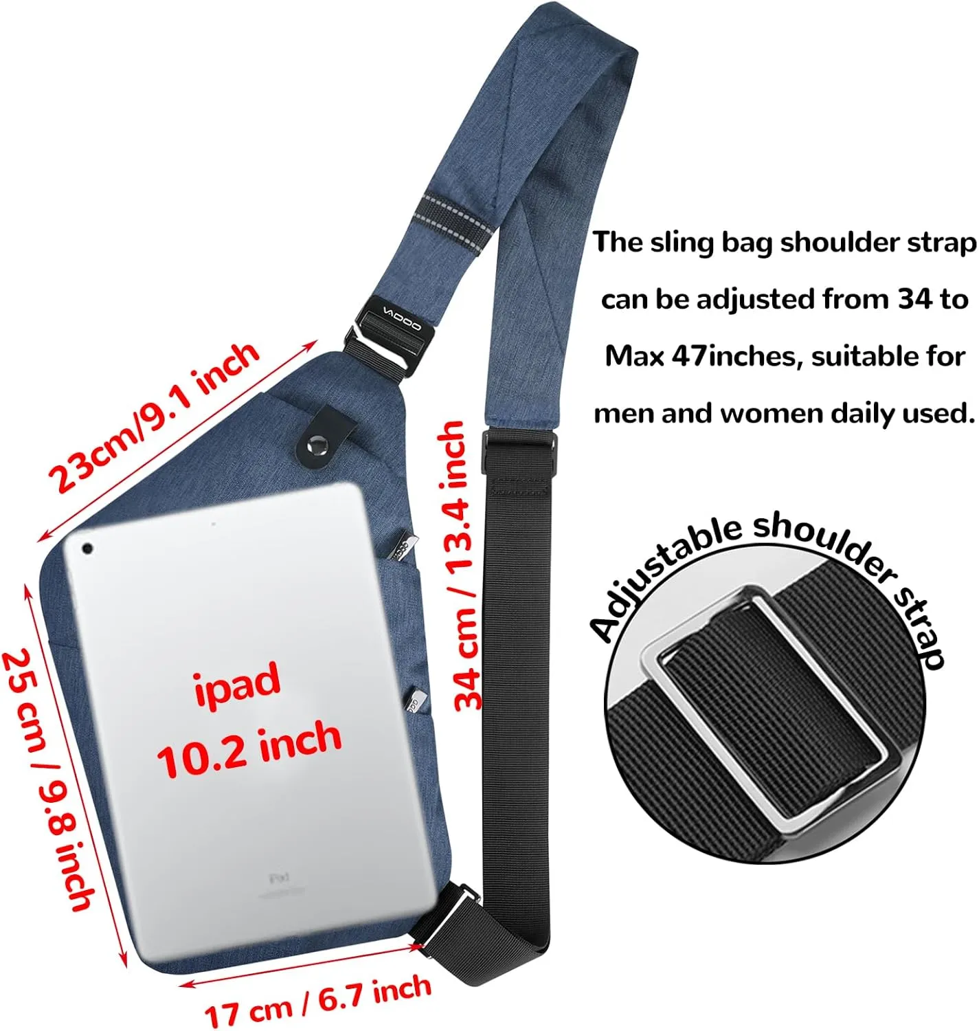 VADOO Sling Bag - Anti-theft Crossbody Shoulder Bag for Men and Women