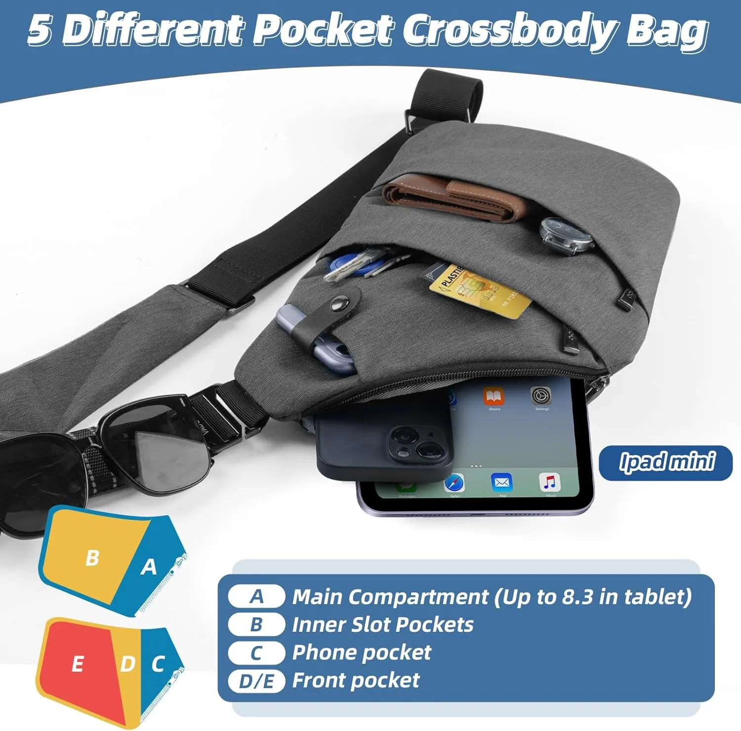 VADOO Sling Bag - Anti-theft Crossbody Shoulder Bag for Men and Women
