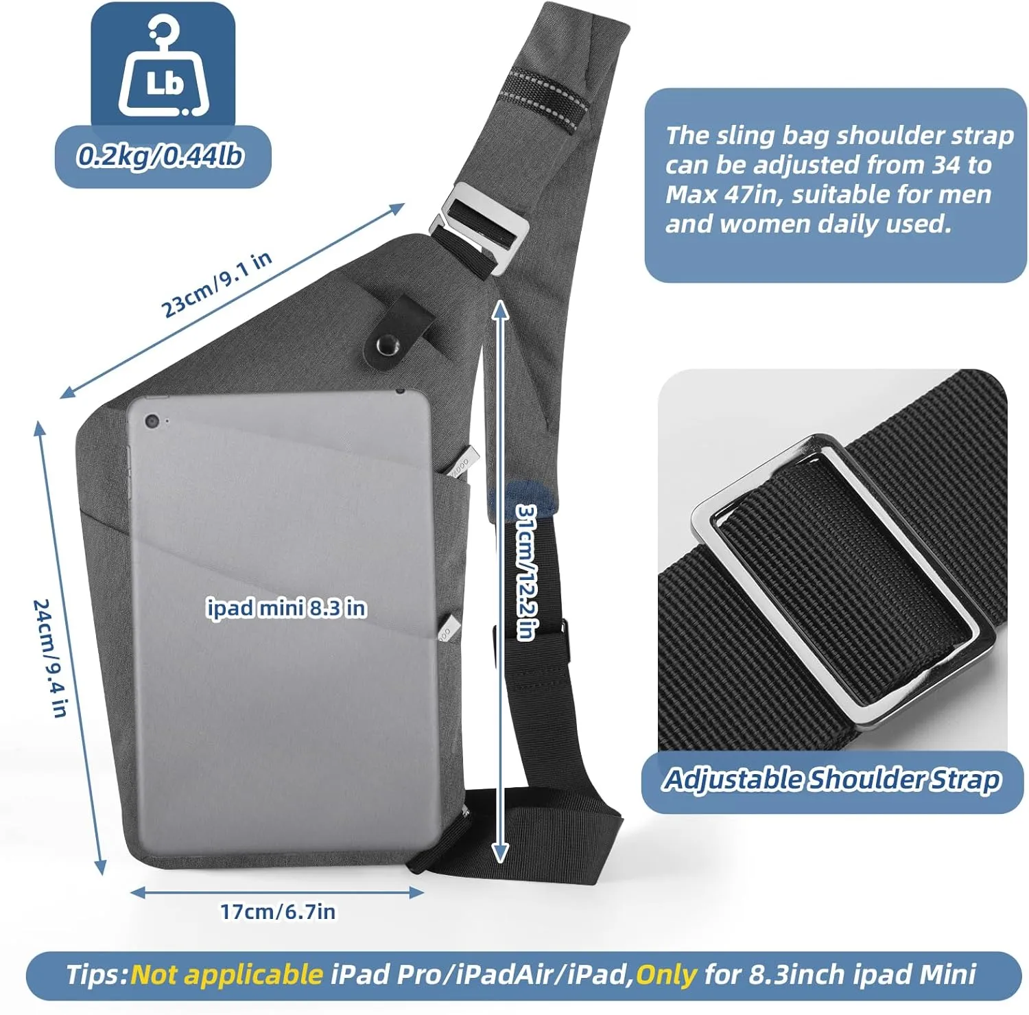 VADOO Sling Bag - Anti-theft Crossbody Shoulder Bag for Men and Women