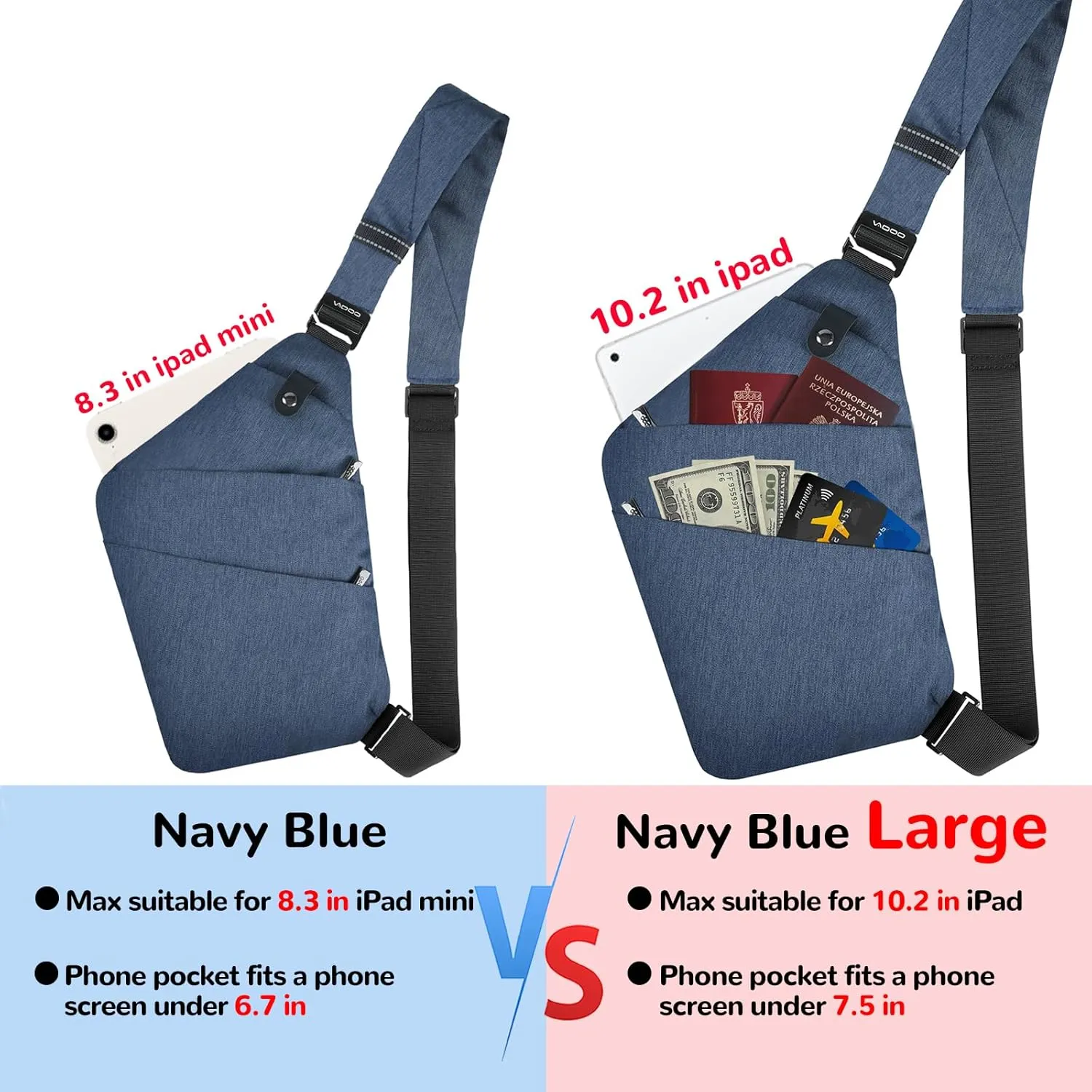 VADOO Sling Bag - Anti-theft Crossbody Shoulder Bag for Men and Women