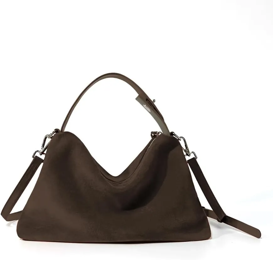 VAKAER Suede Tote Bag for Women, Suede Leather Crossbody Bag with Adjustable Strap Nubuck Shoulder Satchel Hobo Purse