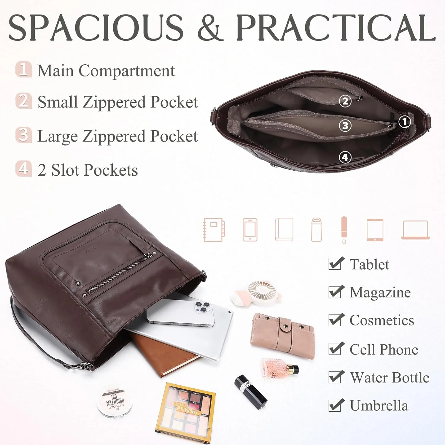 VASCHY Hobo Bags for Women, Vegan Leather Large Handbag Tote Slouchy Shoulder Bag Purse w Convertible Crossbody Strap