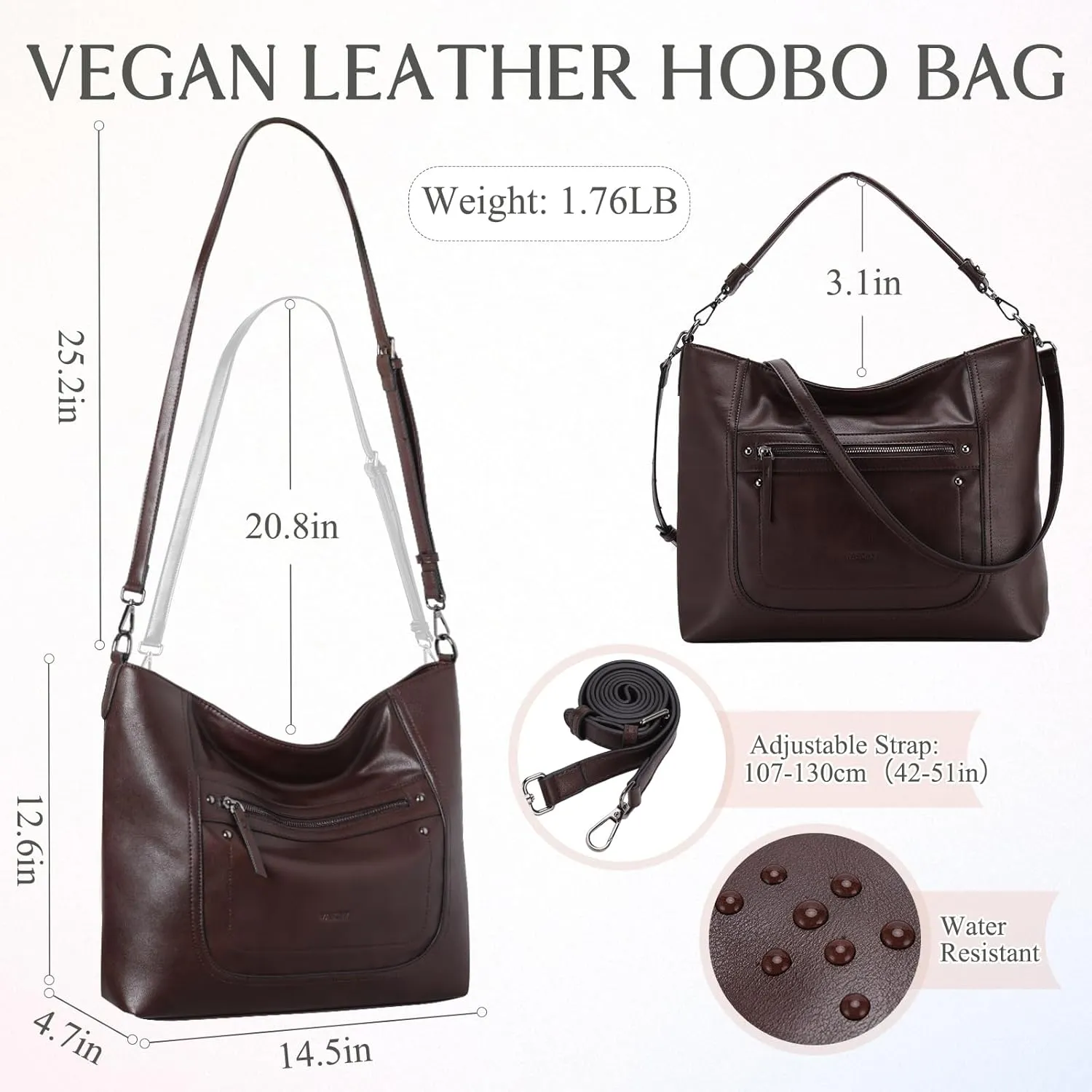 VASCHY Hobo Bags for Women, Vegan Leather Large Handbag Tote Slouchy Shoulder Bag Purse w Convertible Crossbody Strap