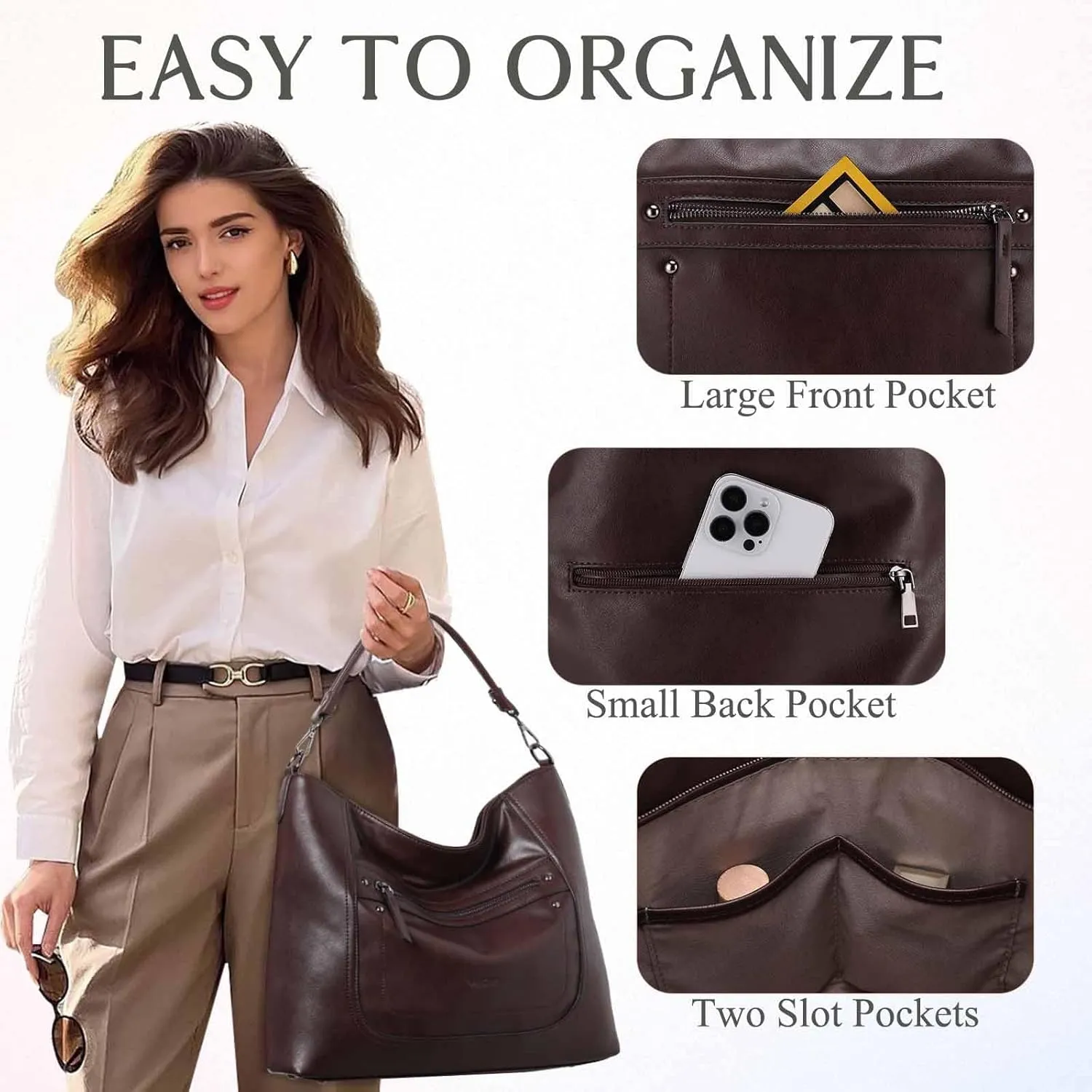VASCHY Hobo Bags for Women, Vegan Leather Large Handbag Tote Slouchy Shoulder Bag Purse w Convertible Crossbody Strap