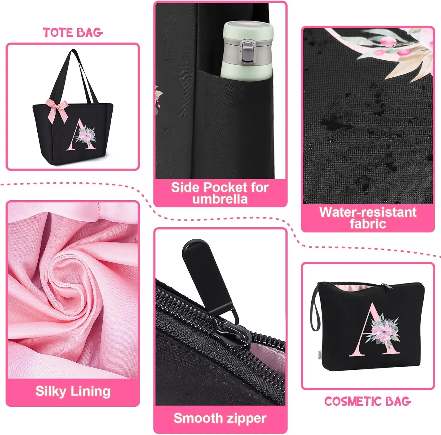 Vavabox Tote bag, Initial Tote bag and Makeup Bag, Gifts for Women
