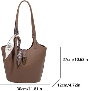 Vegan Leather Bucket Bags for Women Trendy Vintage Hobo Bag Designer Handbags for Women Tote Shoulder Bag with Silk Pouch