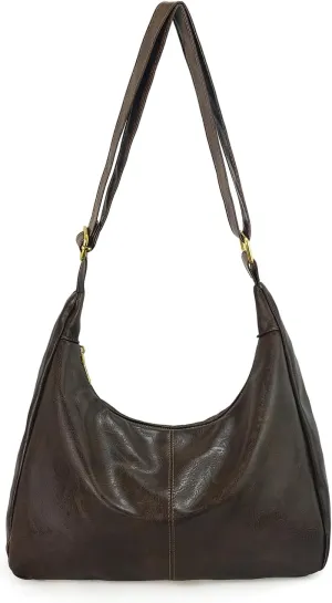 Vegan Leather Hobo Bags for Women Soft Slouchy Shoulder Handbag Zipper Work Tote Travel Purses