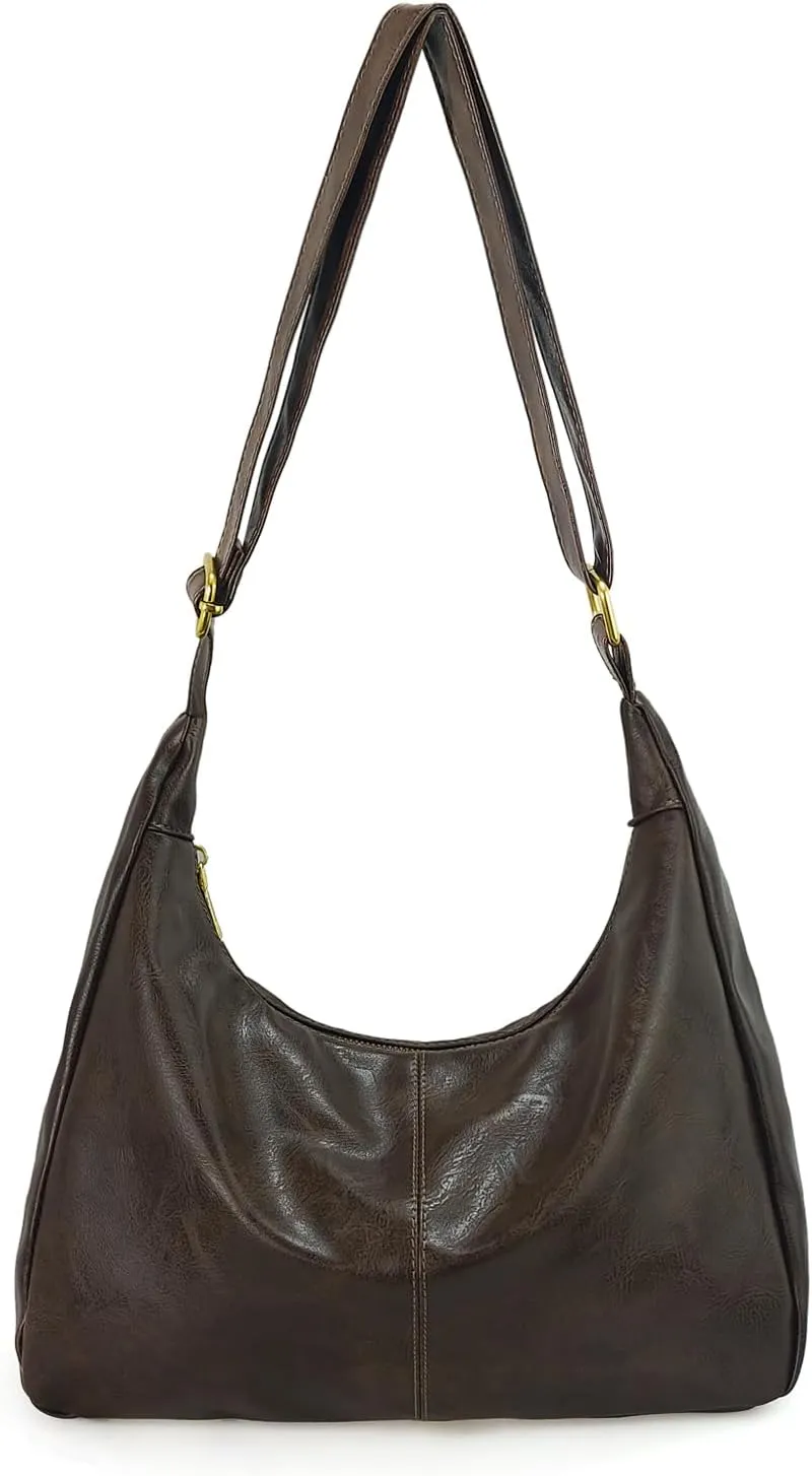 Vegan Leather Hobo Bags for Women Soft Slouchy Shoulder Handbag Zipper Work Tote Travel Purses