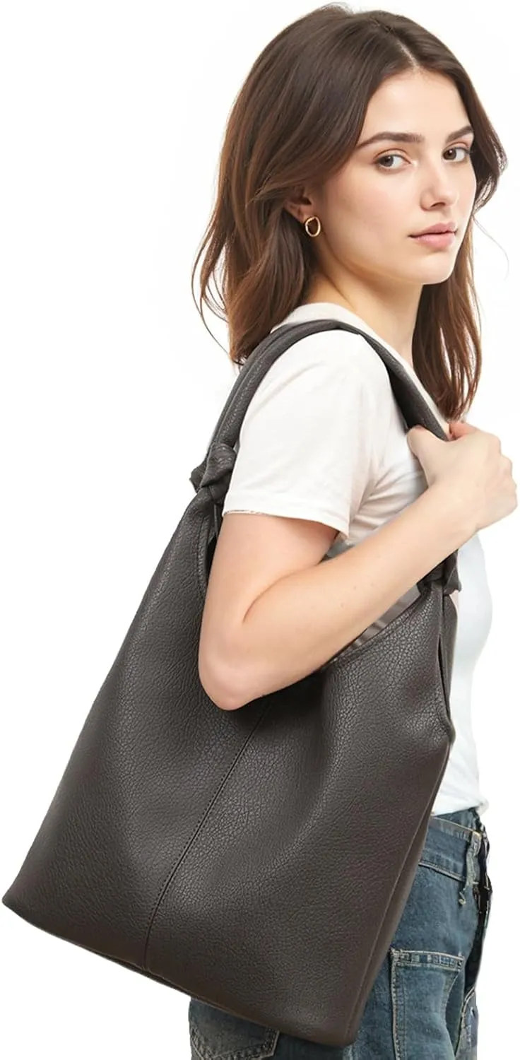 Vegan Leather Hobo Purses set, Slouchy Shoulder Bag Knotted Hobo Bags for Women with a small Purse and Clutch Handbag