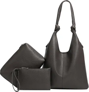 Vegan Leather Hobo Purses set, Slouchy Shoulder Bag Knotted Hobo Bags for Women with a small Purse and Clutch Handbag